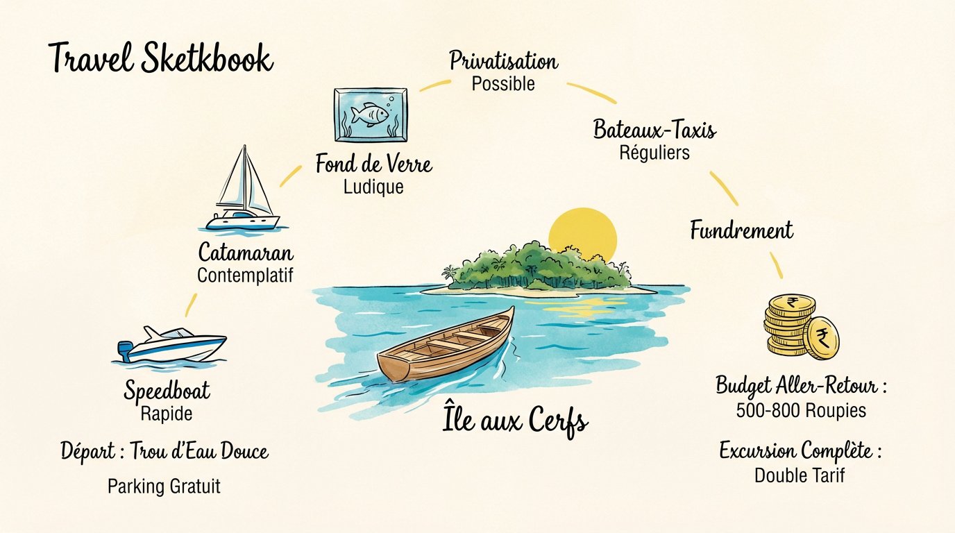 Bateaux et navettes amarrés à Trou d'Eau Douce pour le transfert vers l'île aux Cerfs