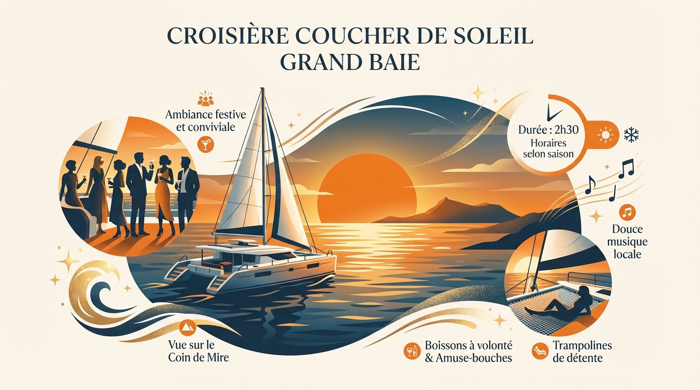 Croisière coucher de soleil à Maurice en catamaran à Grand Baie